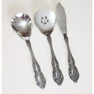 Oneida Brahms Serving 3pc Set butter knife jelly & sugar shell spoon stainless